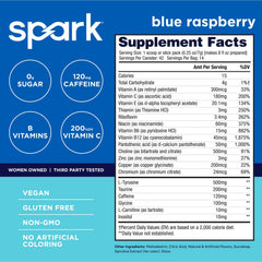 Polvo azul-rosado de AdvoCare Spark en primer plano, textura fina que facilita disolución rápida