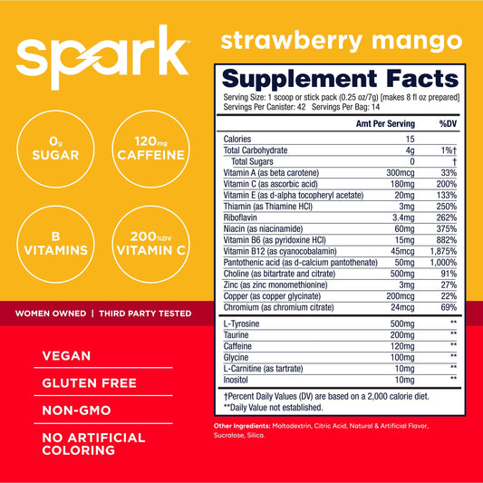 AdvoCare Spark tubo abierto mostrando el polvo para mezclar