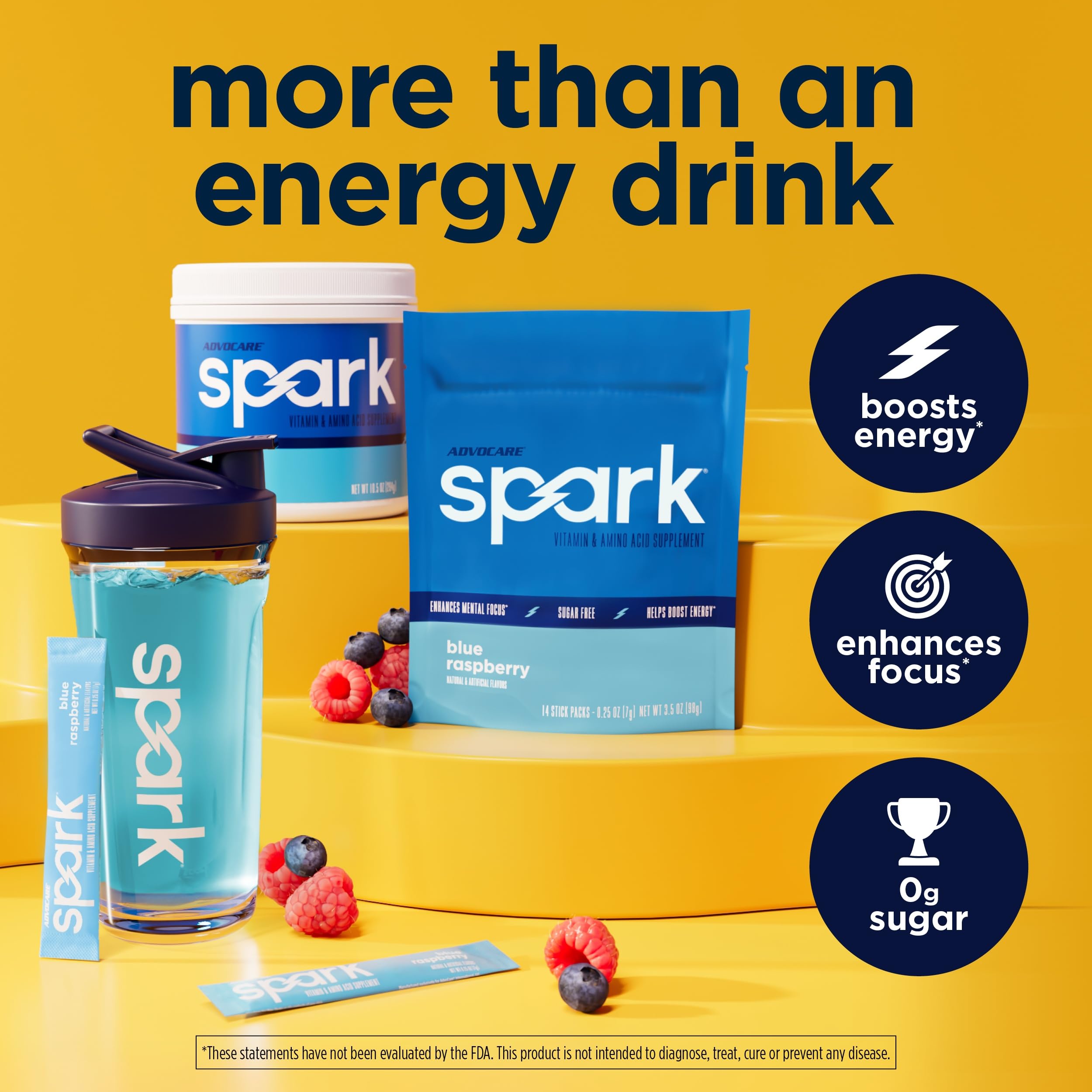 Bebida preparada AdvoCare Spark en vaso frío, muestra hidratación y enfoque inmediato
