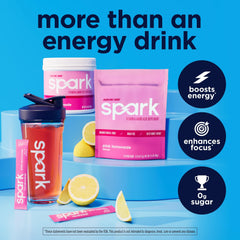 AdvoCare Spark bebida preparada en vaso rosa limón, energía inmediata
