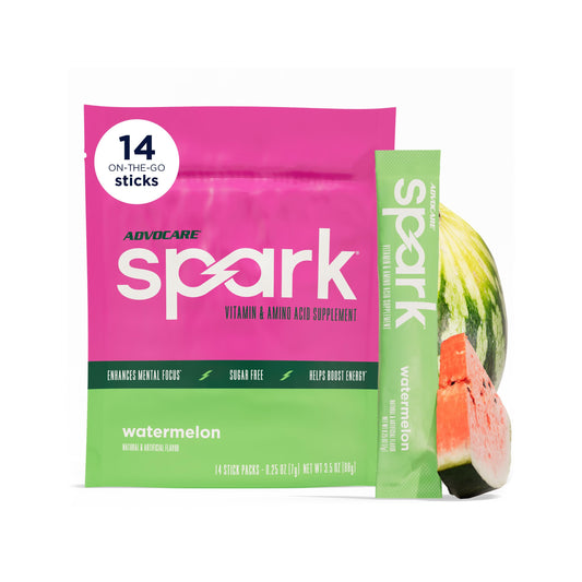 AdvoCare caja frontal con 14 sticks, facilita llevar energía limpia