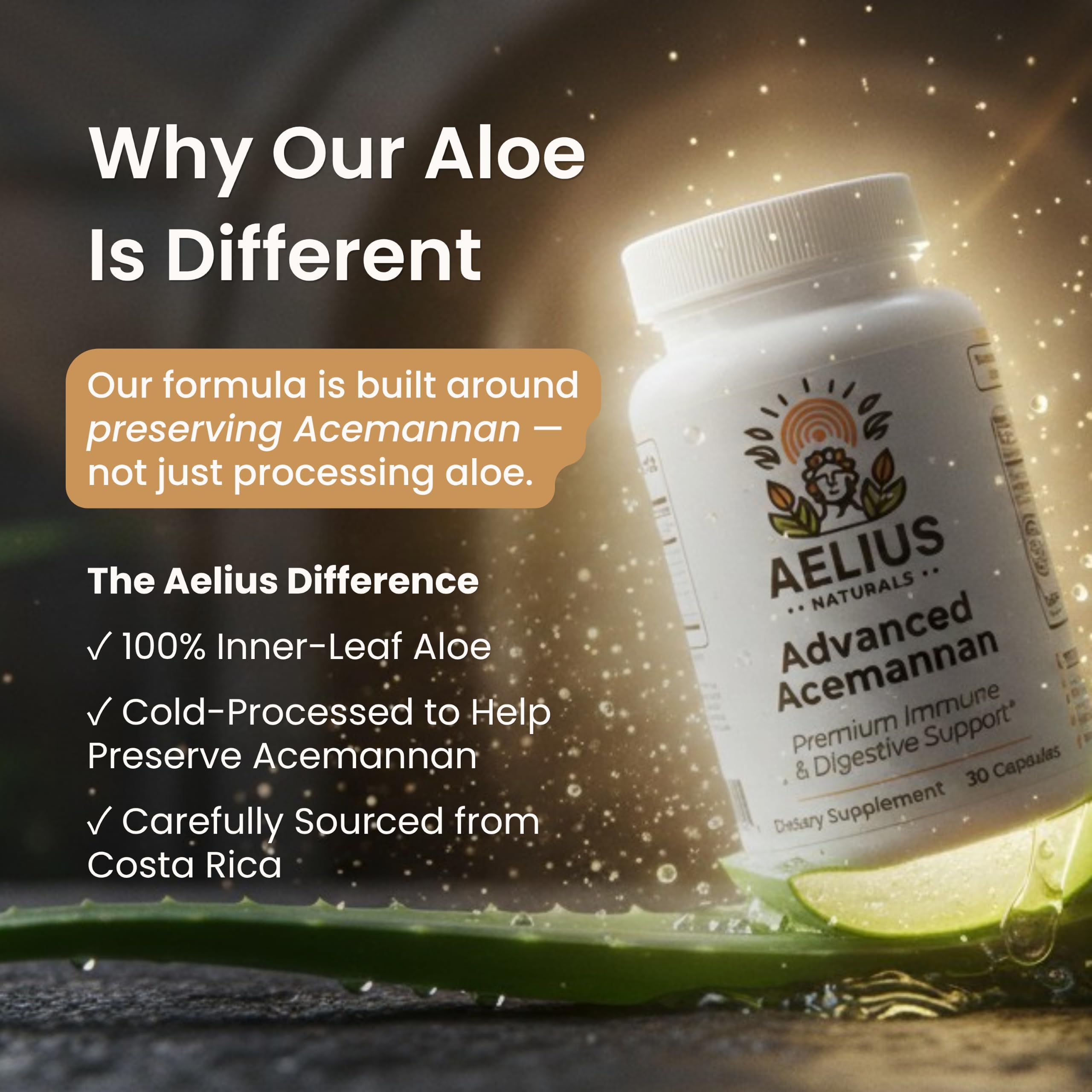 Aelius Naturals hoja de aloe en Costa Rica que indica origen premium