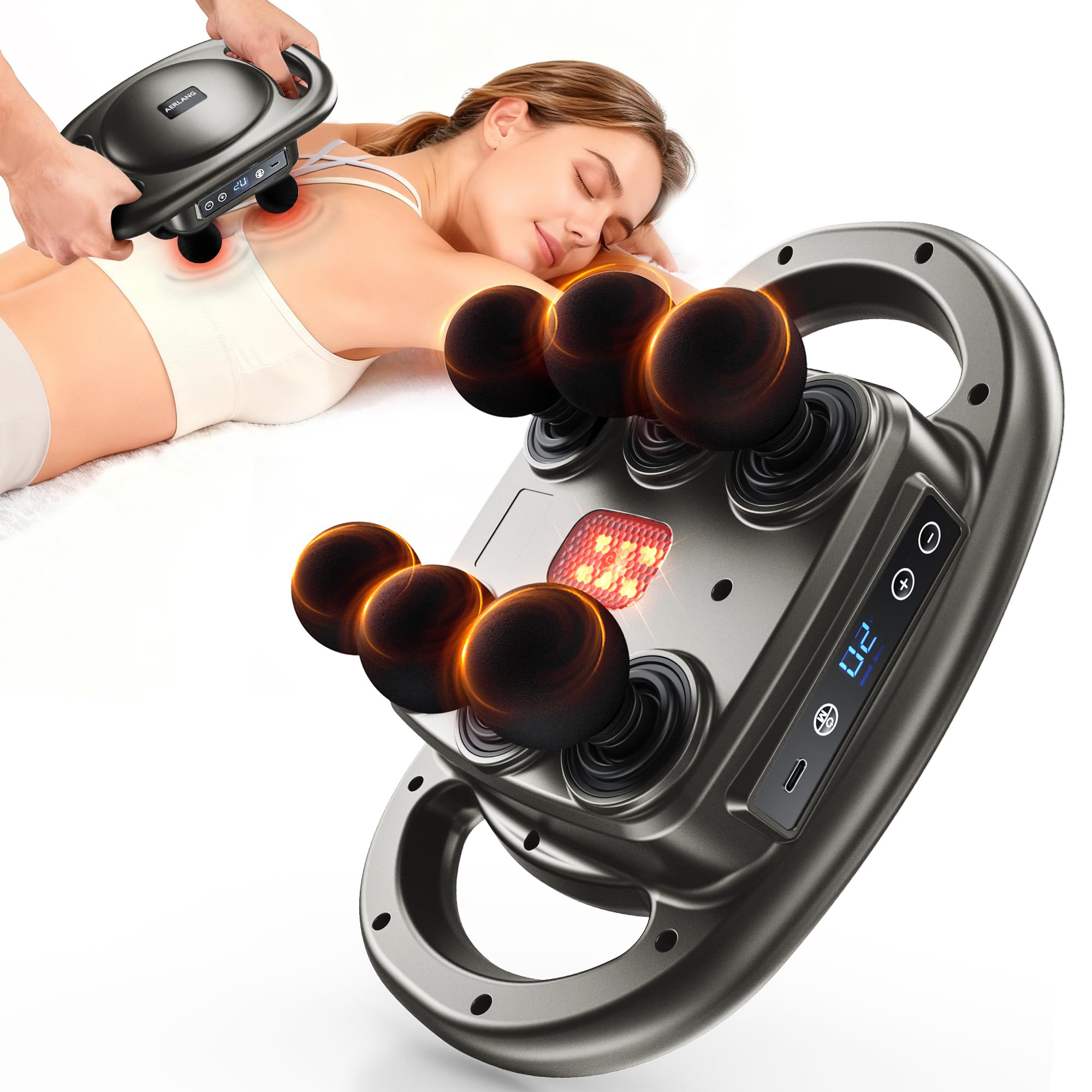 AERLANG vista frontal del masajeador portátil con diseño ergonómico y alivio muscular