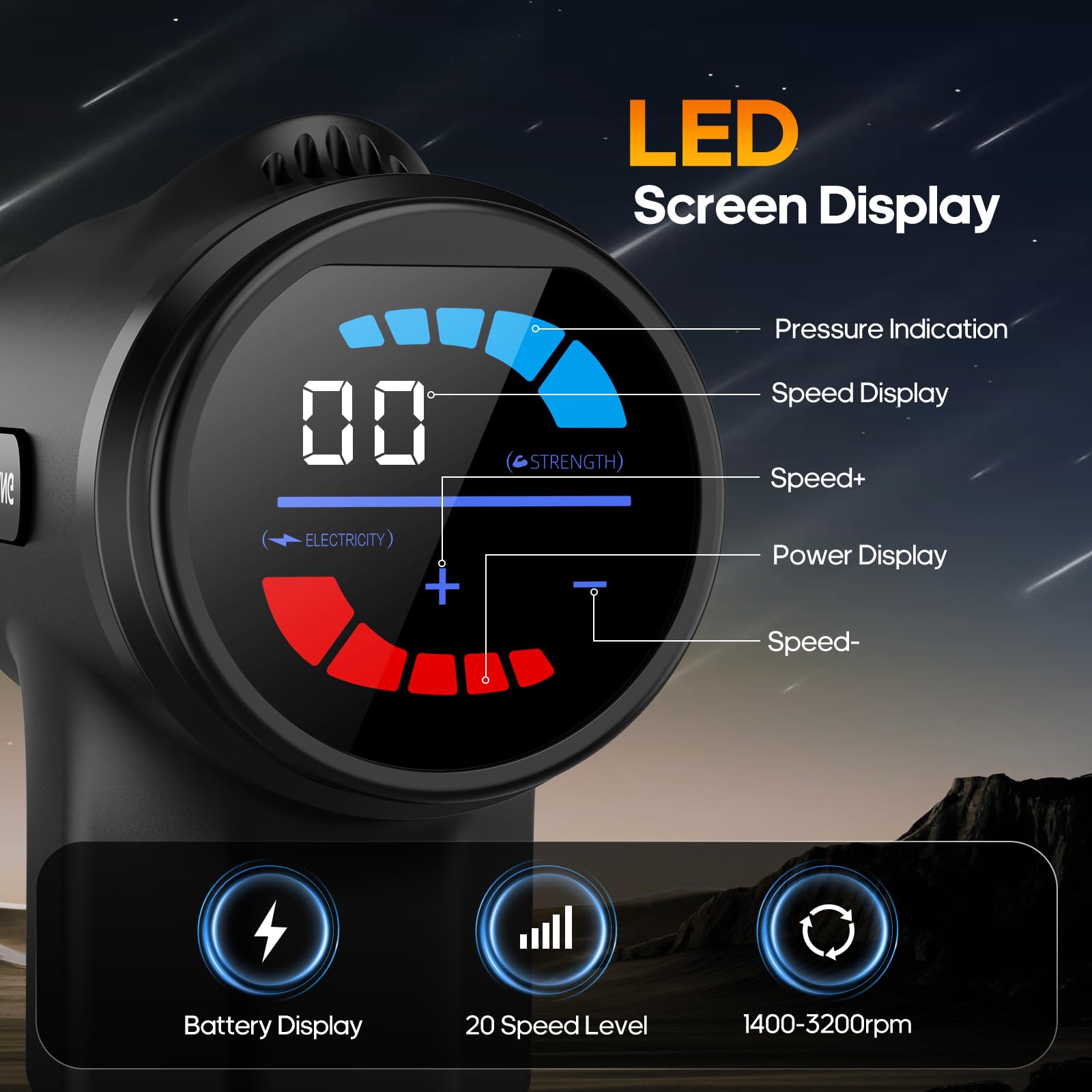 AERLANG pantalla LCD iluminada que muestra niveles de intensidad y control preciso