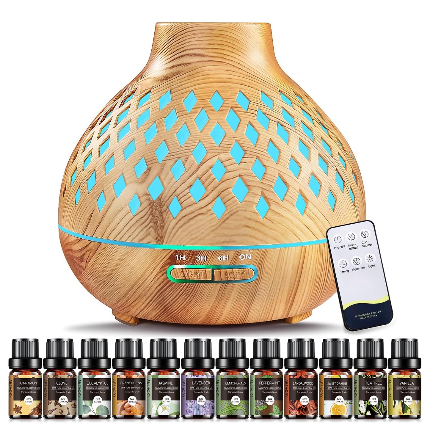 Aeshory difusor frontal mostrando diseño elegante y función humidificar