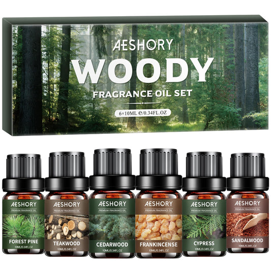 Aeshory envase frontal del set woody con beneficio aromatizante natural