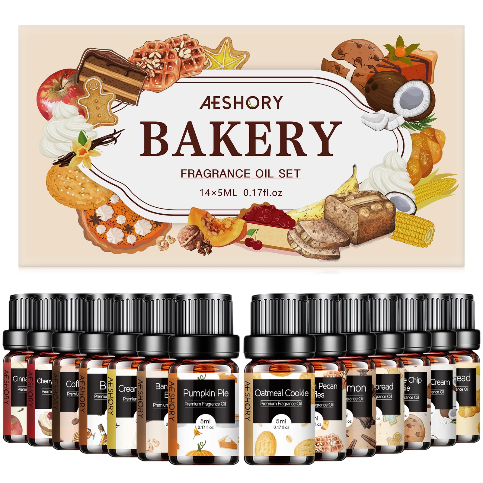 Aeshory set frente de caja mostrando 14 frascos, perfecto para regalo