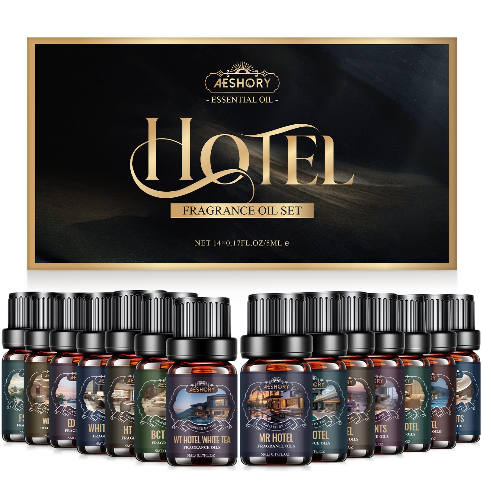 Aeshory set en caja elegante mostrando todas las fragancias y regalo