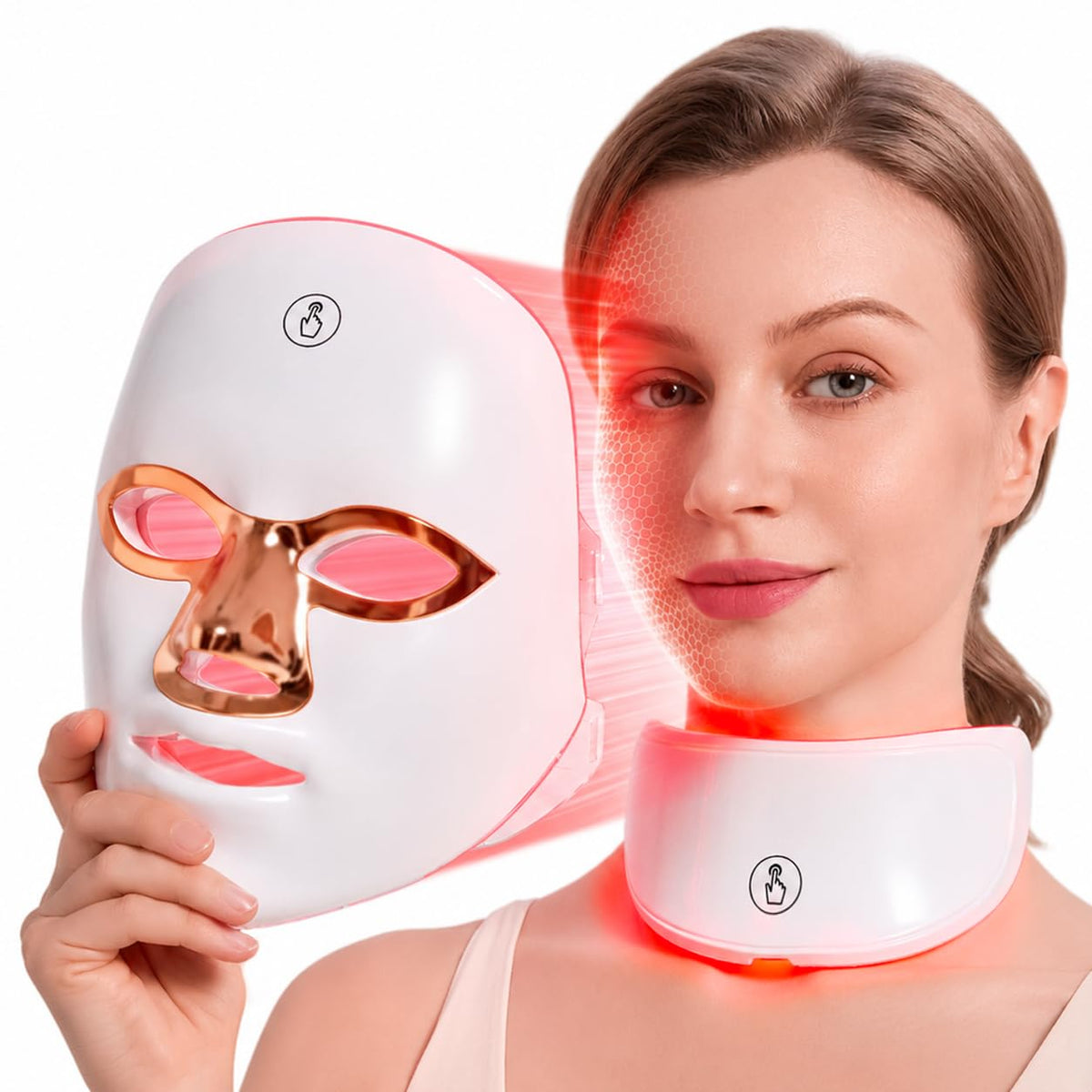 Aesthifae vista frontal de la máscara mostrando cobertura facial y cuello, mejora apariencia
