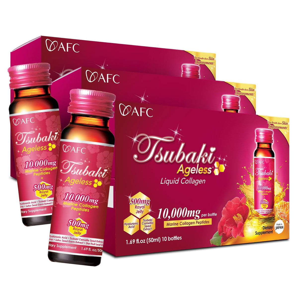 AFC Tsubaki Ageless frontal del envase mostrando información clave y beneficio antiedad