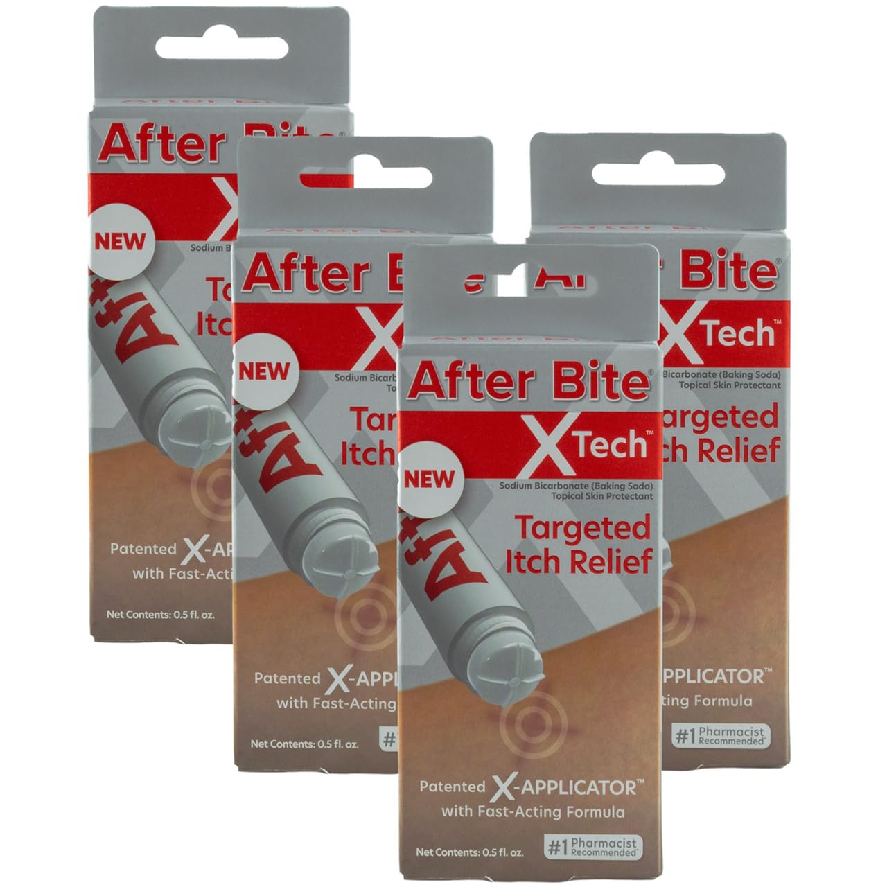 After Bite X-Tech vista frontal del pack 4 unidades, alivio portátil