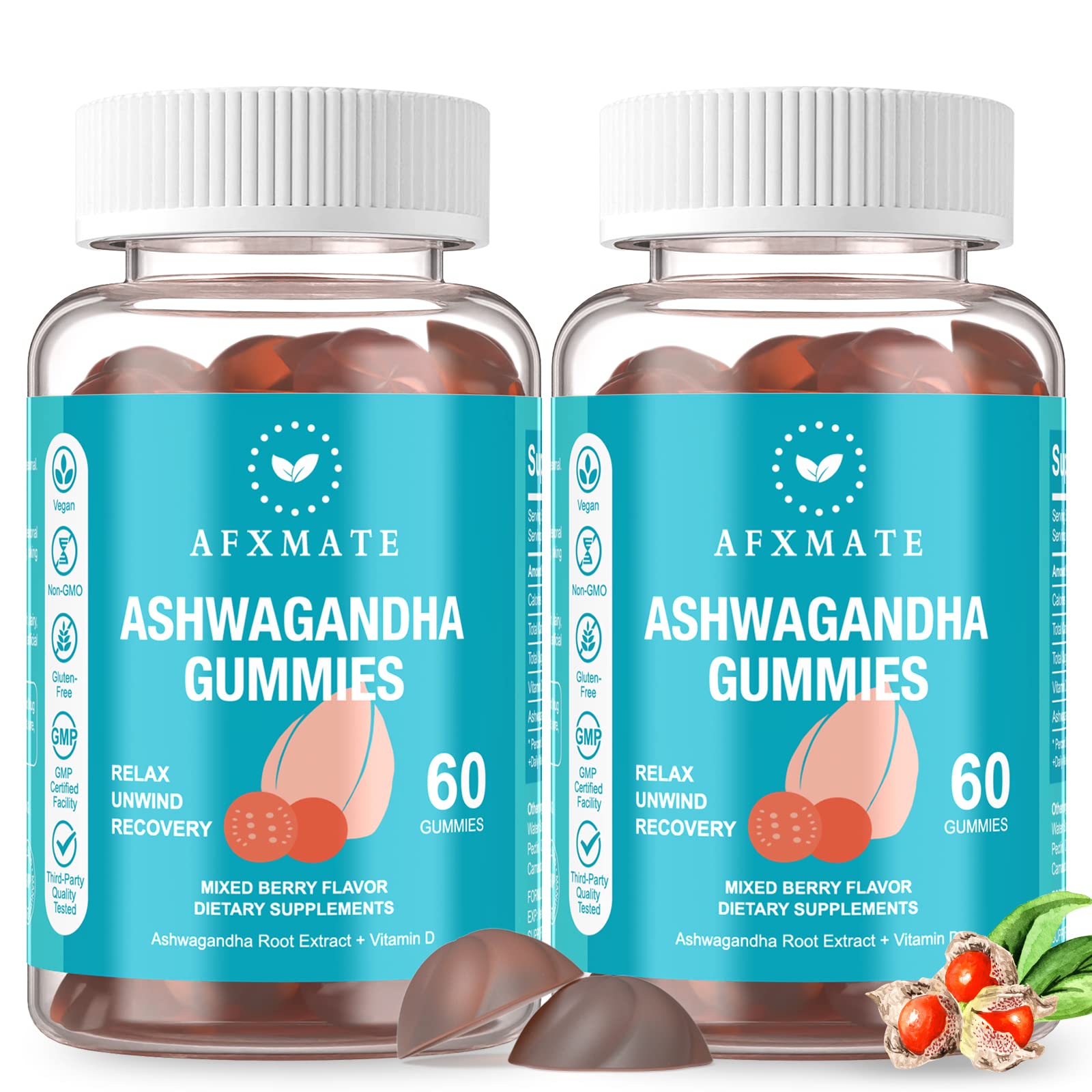 AFXMATE envase frontal mostrando 120 gomitas y conveniencia diaria