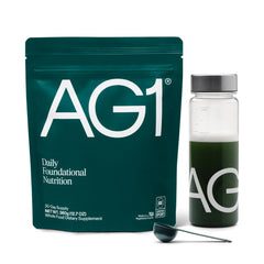 AG1 envase frontal mostrando marca y diseño, facilita elección informada