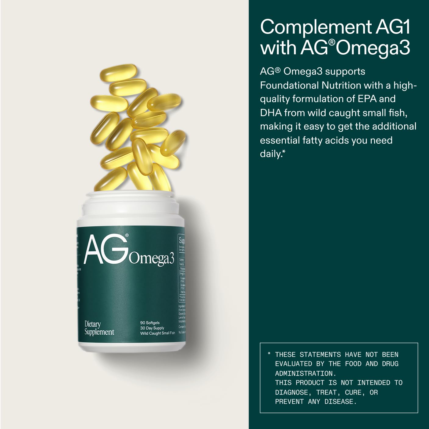 AG1 cápsulas junto a medio limón indicando sabor natural y frescura