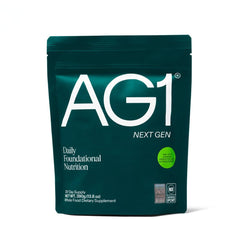 AG1 pouch frontal mostrando el envase y la marca, aporta conveniencia