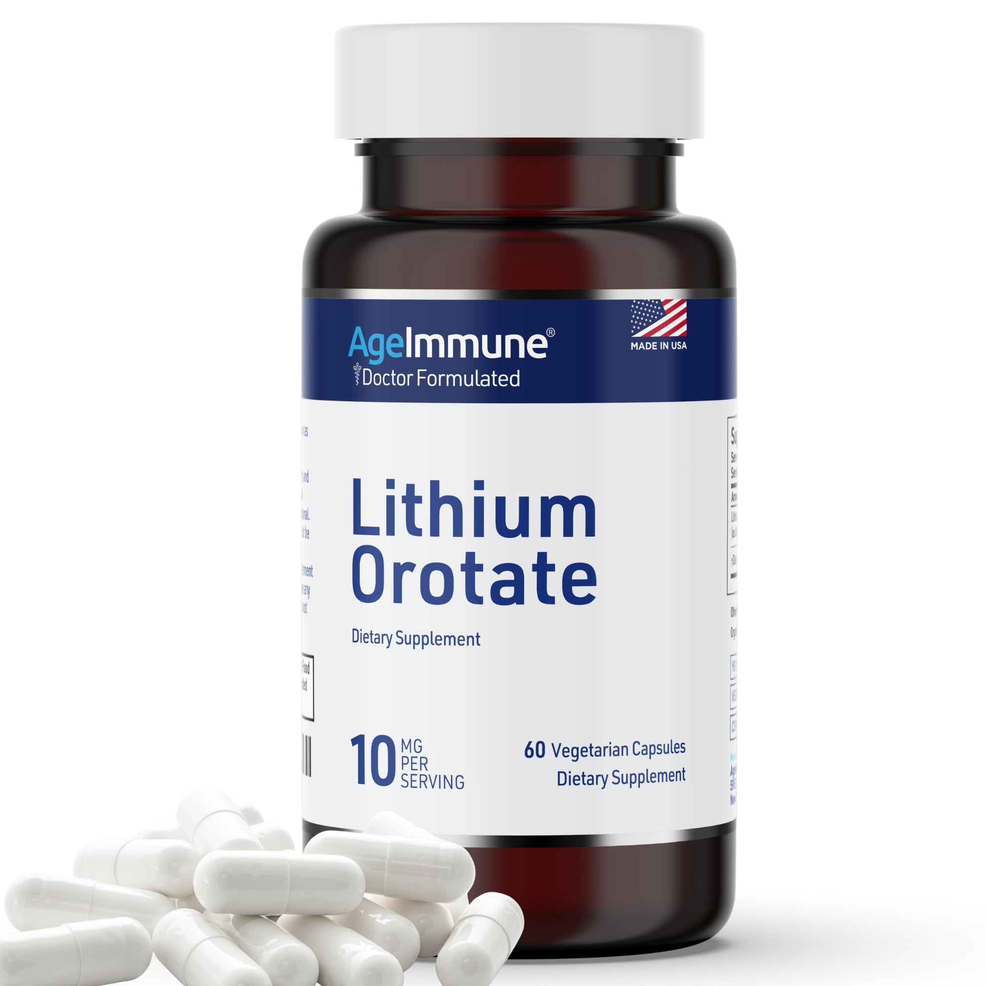 AgeImmune caja abierta y cápsulas esparcidas, muestra contenido y presentación