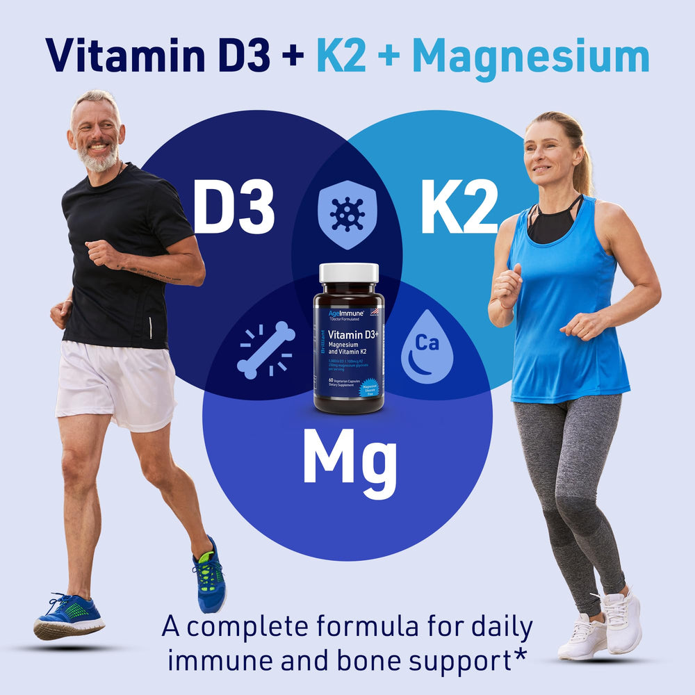 AgeImmune cápsulas junto a un desayuno para sugerir mejor absorción