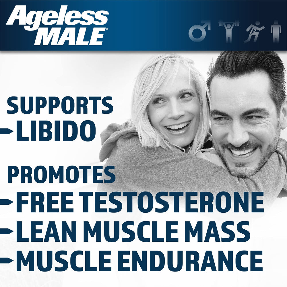 Ageless Male envase abierto con tabletas listas para dosis diaria segura