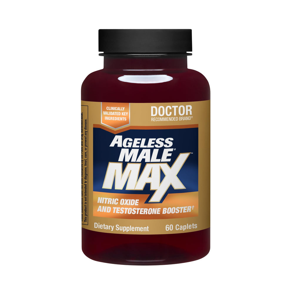 Ageless Male Max frasco frontal mostrando diseño y cantidad 60 cápsulas beneficio confianza