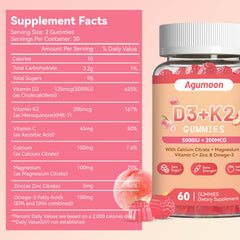 Gomita Agumoon D3 K2 en primer plano resaltando su sabor durazno y textura masticable