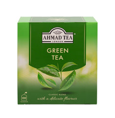 Ahmad Tea presentación frontal con caja de 100 bolsitas mostrando marca y beneficio conveniencia