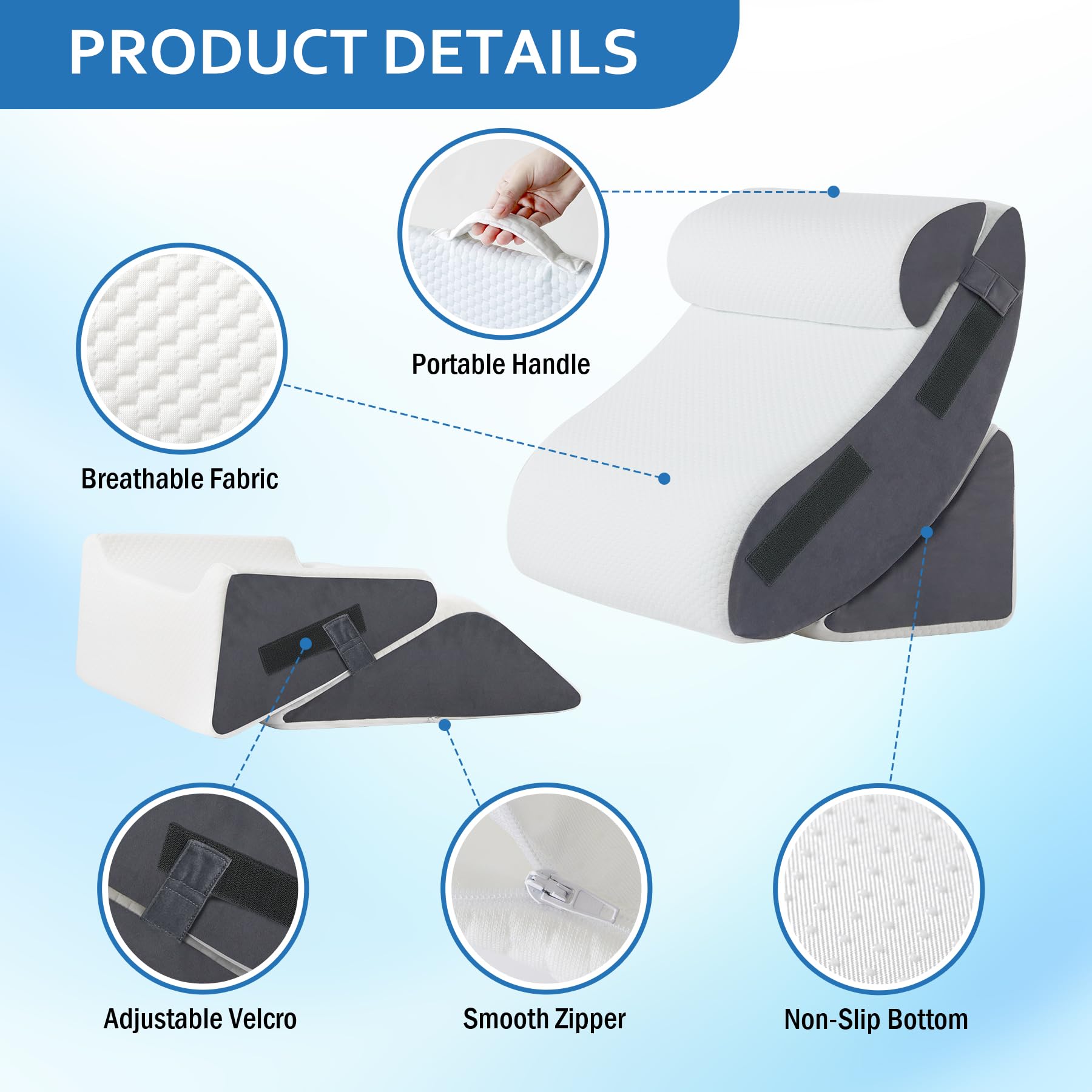 Ahpmeoa conjunto de cuñas colocadas en cama ofreciendo soporte ergonómico