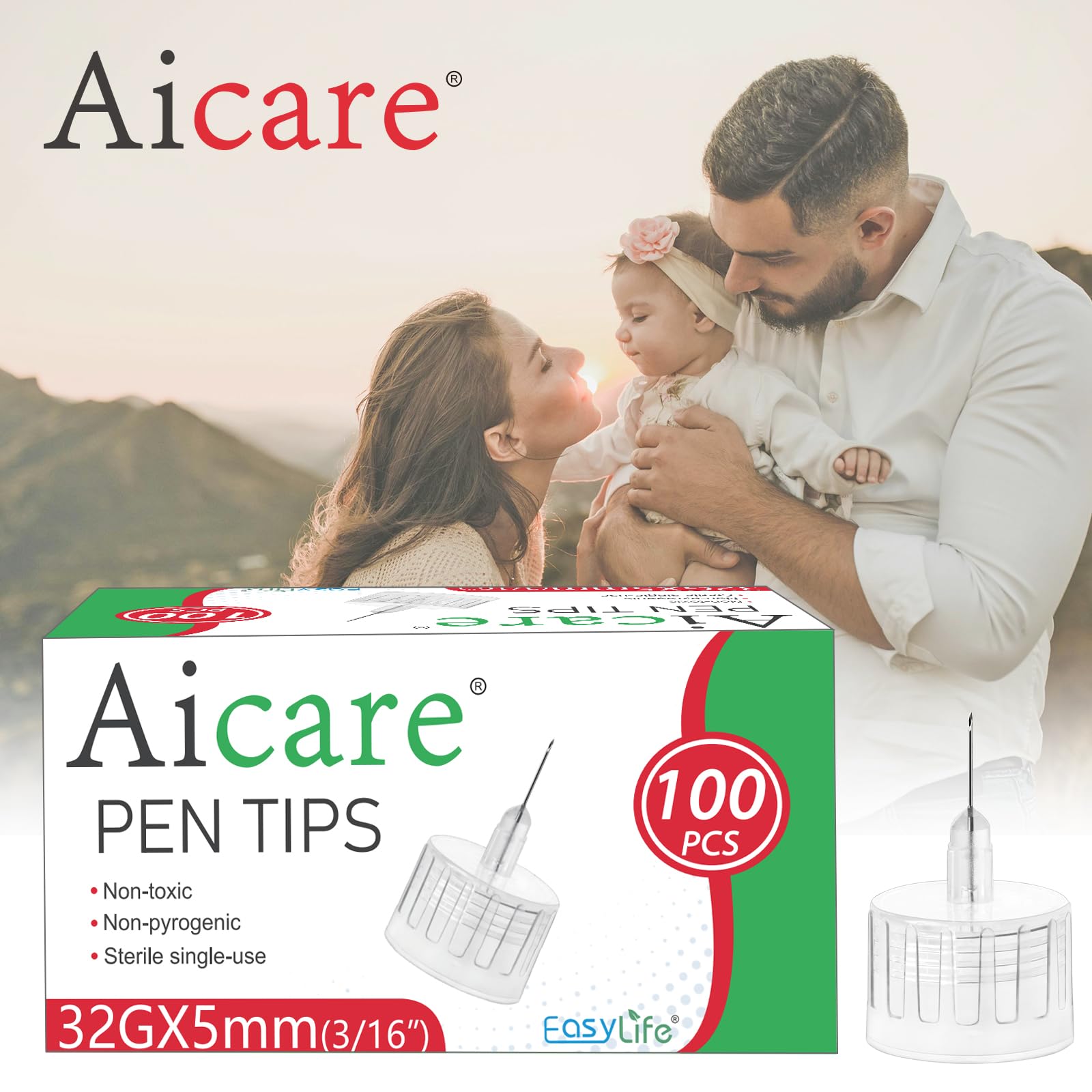Aicare caja abierta con 100 puntas facilitando almacenamiento eficiente