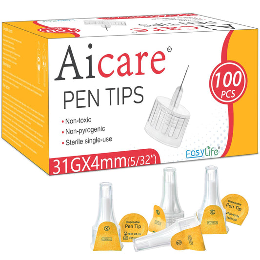 Aicare empaque frontal con 100 puntas, mostrando ahorro y conveniencia