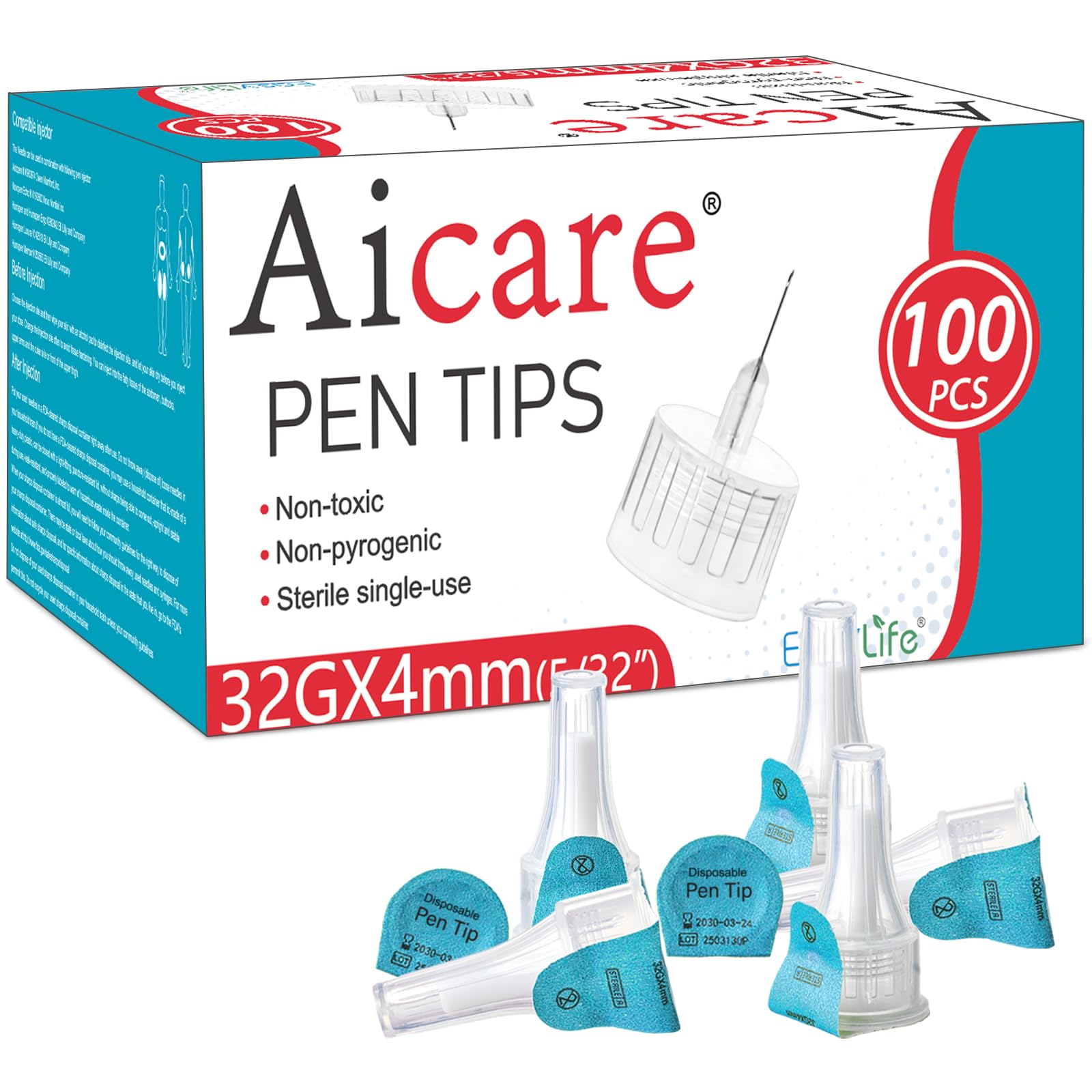 Aicare punta 32G frente del empaque mostrando 100 unidades y ahorro