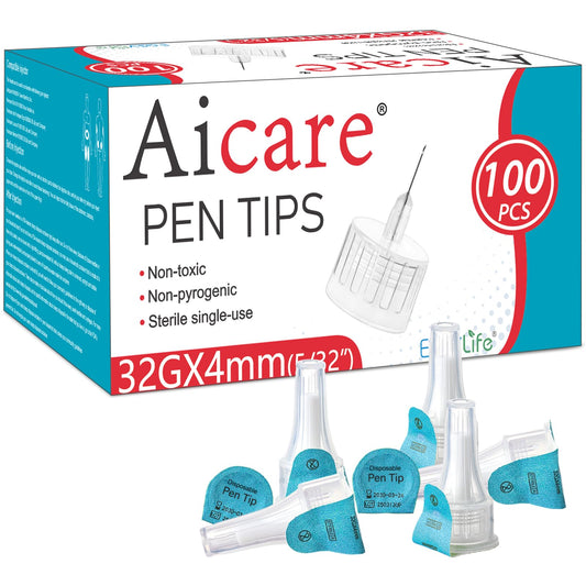 Aicare punta 32G frente del empaque mostrando 100 unidades y ahorro