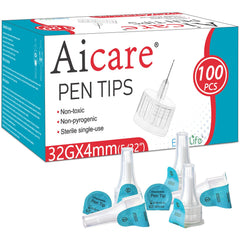 Aicare punta 32G frente del empaque mostrando 100 unidades y ahorro