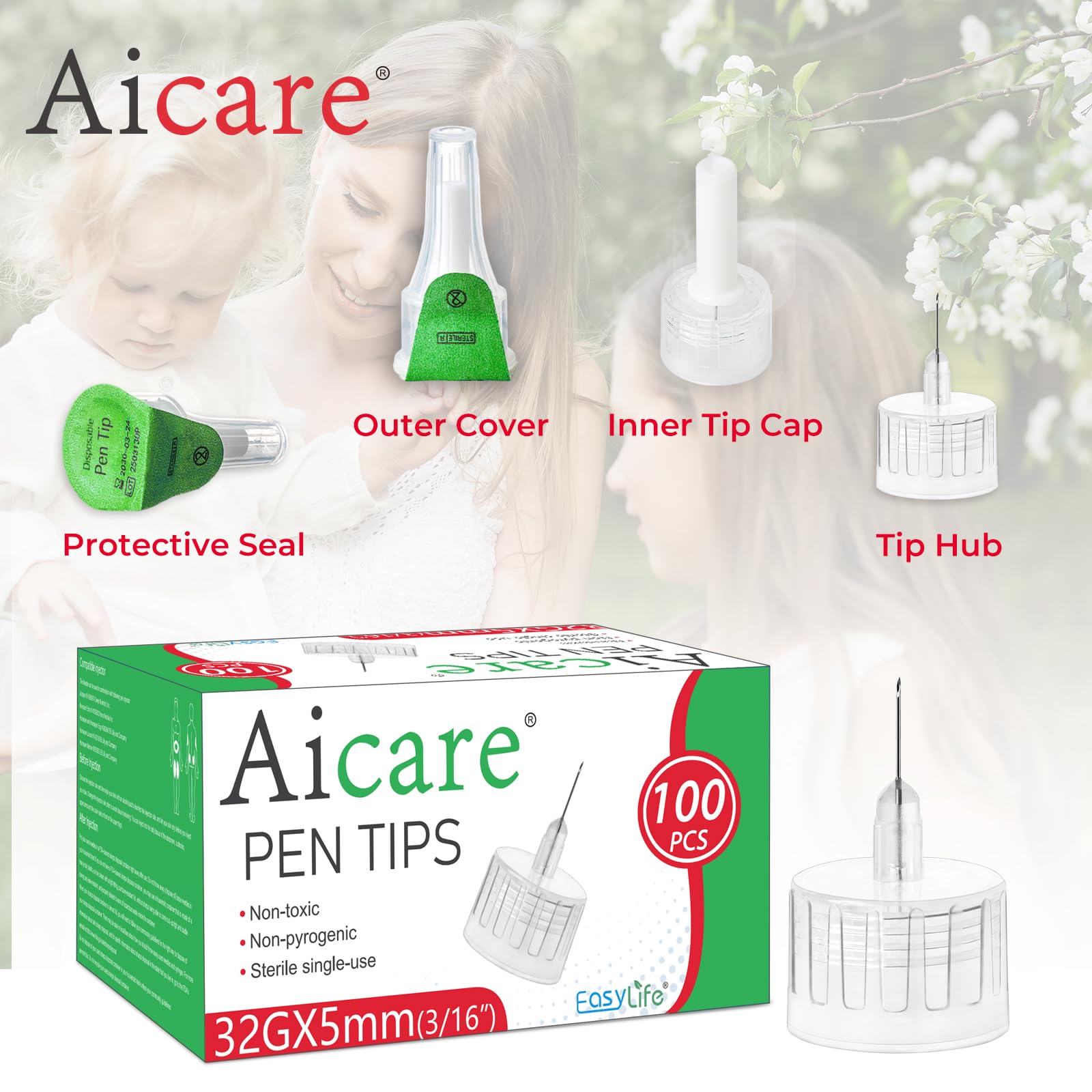 Aicare punta colocada en pluma demostrando ajuste universal