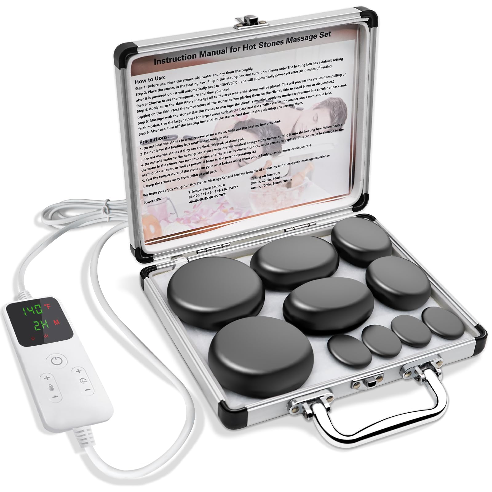 AICNLY caja calefactora frontal con controles visibles y seguridad