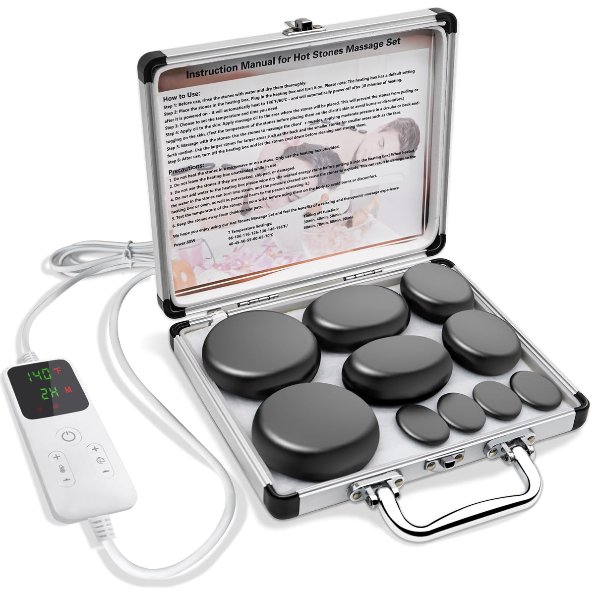 AICNLY caja calefactora frontal con controles visibles y seguridad