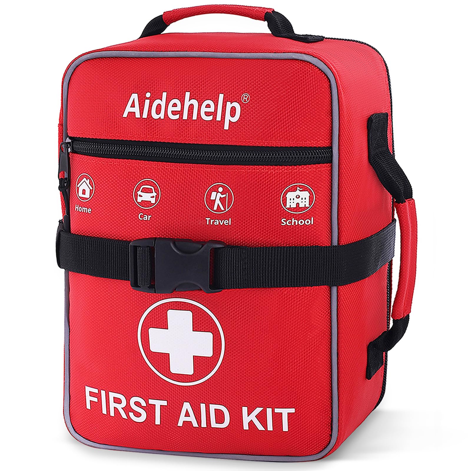 Aidehelp vista frontal del botiquín rojo para emergencia y acceso rápido