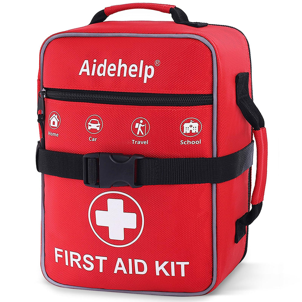 Aidehelp vista frontal del botiquín rojo para emergencia y acceso rápido