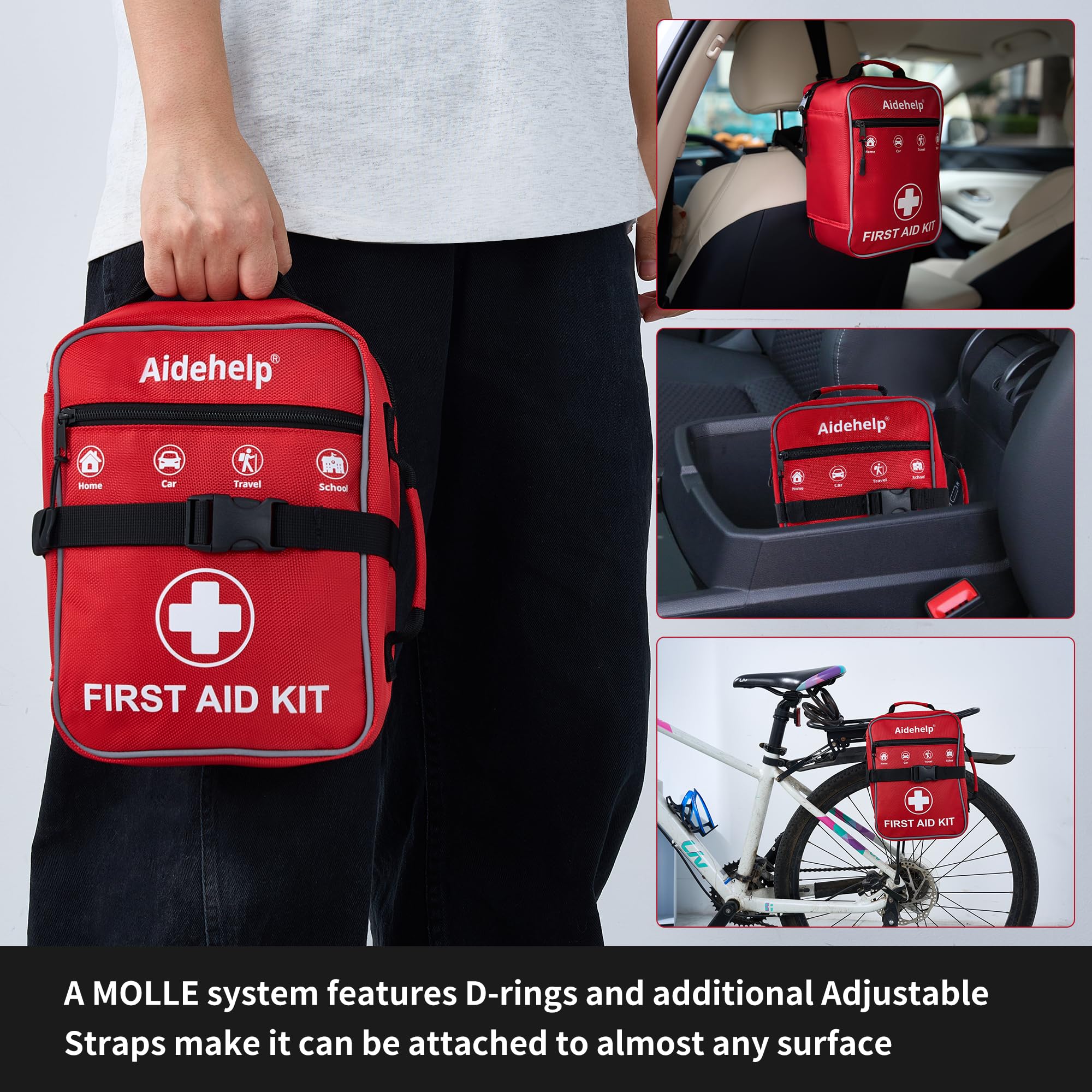 Aidehelp sujetado a mochila con sistema MOLLE para transporte seguro