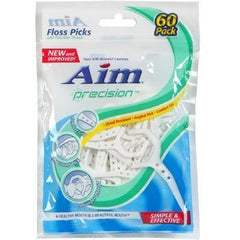 Aim empaque frontal mostrando palillos con hilo para limpieza interdental eficaz