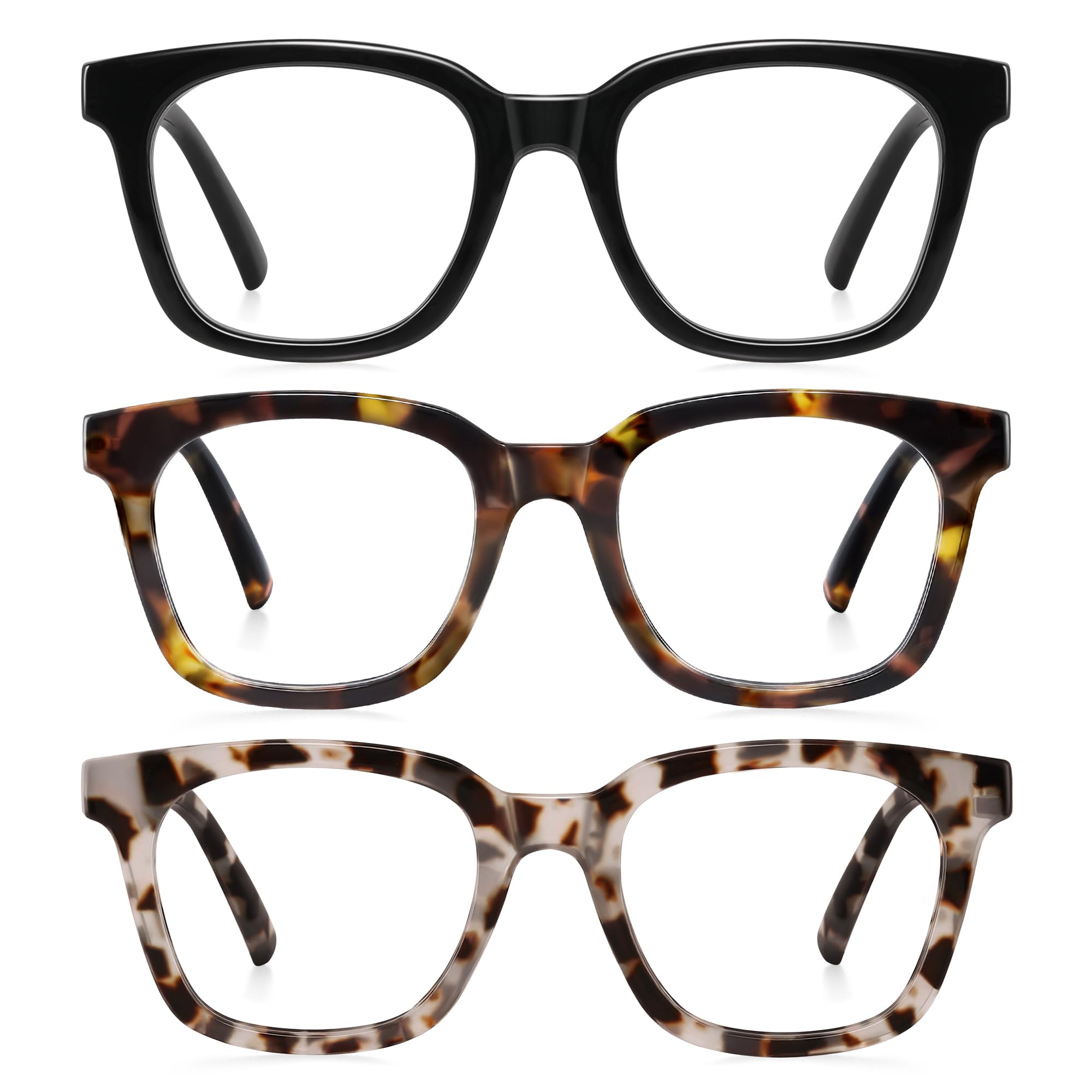 AIMISUV vista frontal del pack de 3 gafas mostrando monturas cuadradas y beneficios prácticos