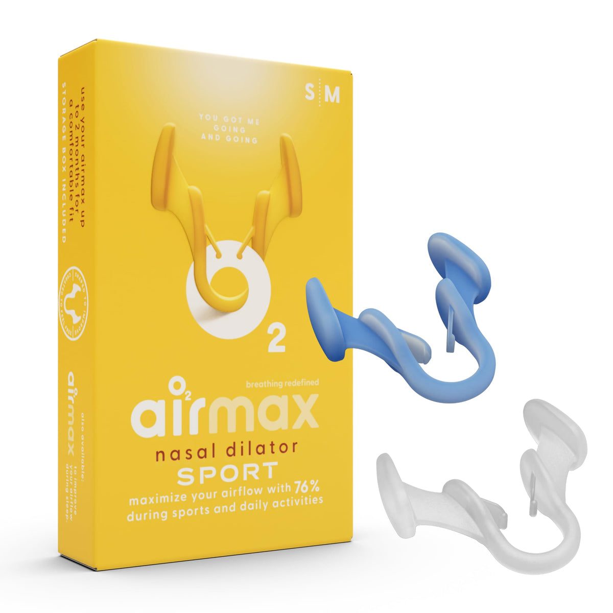 Air Max frontal del envase mostrando el pack prueba y beneficio respiratorio
