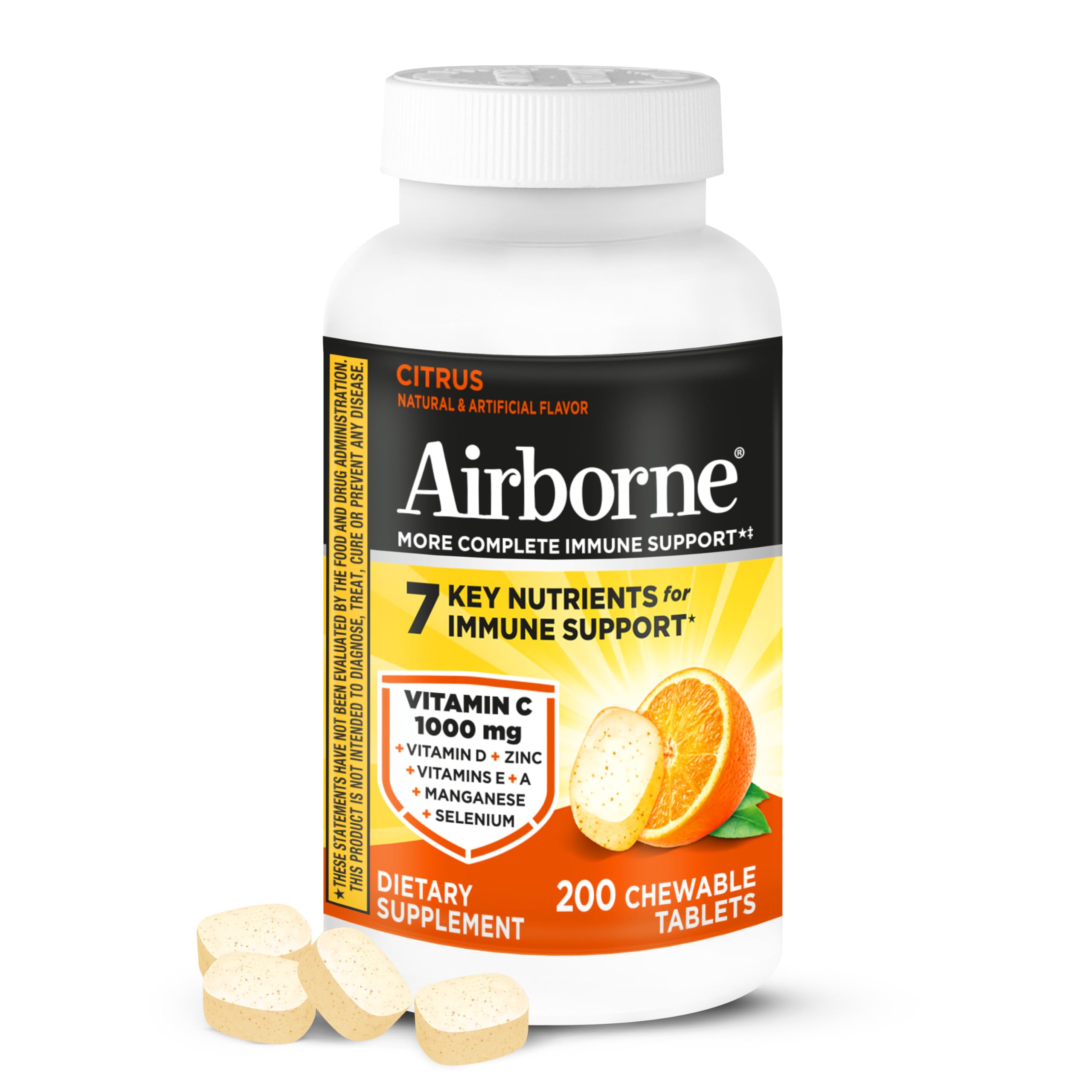 Airborne envase frontal 200 ct mostrando formato masticable y conveniencia