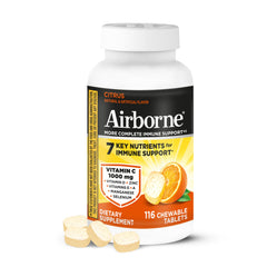 Airborne frasco frontal mostrando 116 tabletas y beneficio conveniencia