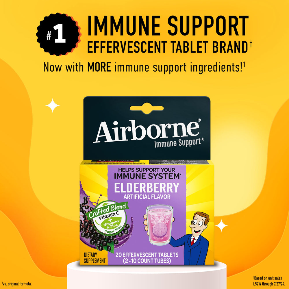 Airborne tableta efervescente en vaso con agua resaltando disolución rápida