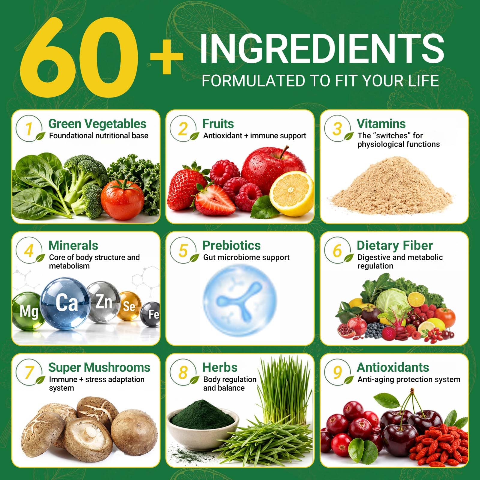 Airboy etiqueta con lista de ingredientes resaltando mezcla de supergreens