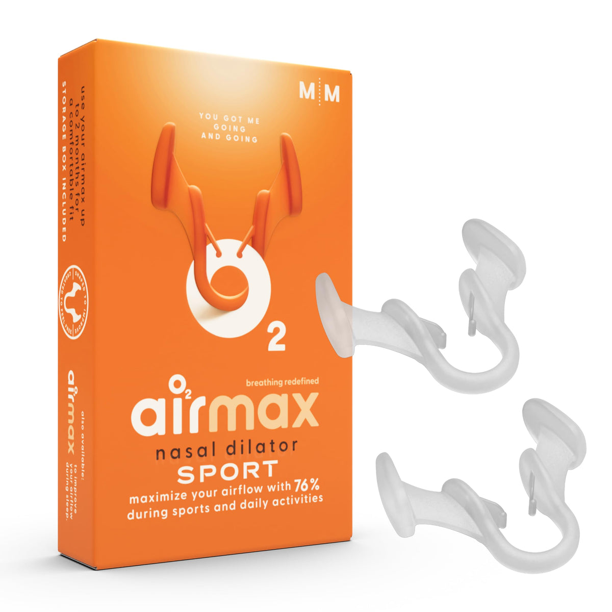 Airmax frontal del pack transparente mostrando dos dilatadores y estuche, comodidad visible