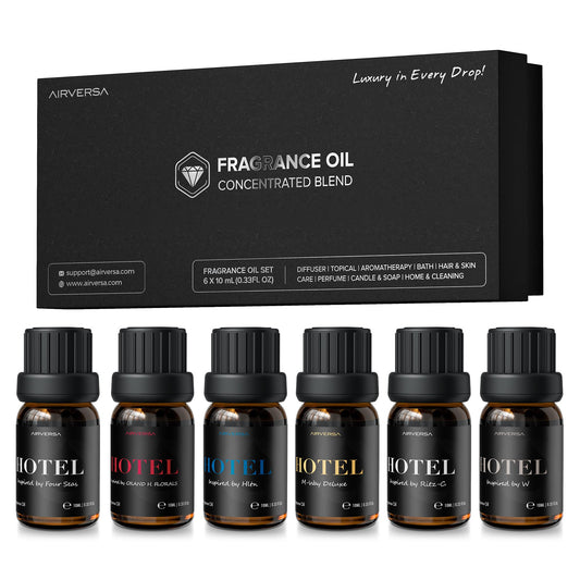 Airversa set de 6 frascos 10 mL frente mostrando diseño elegante y versatilidad