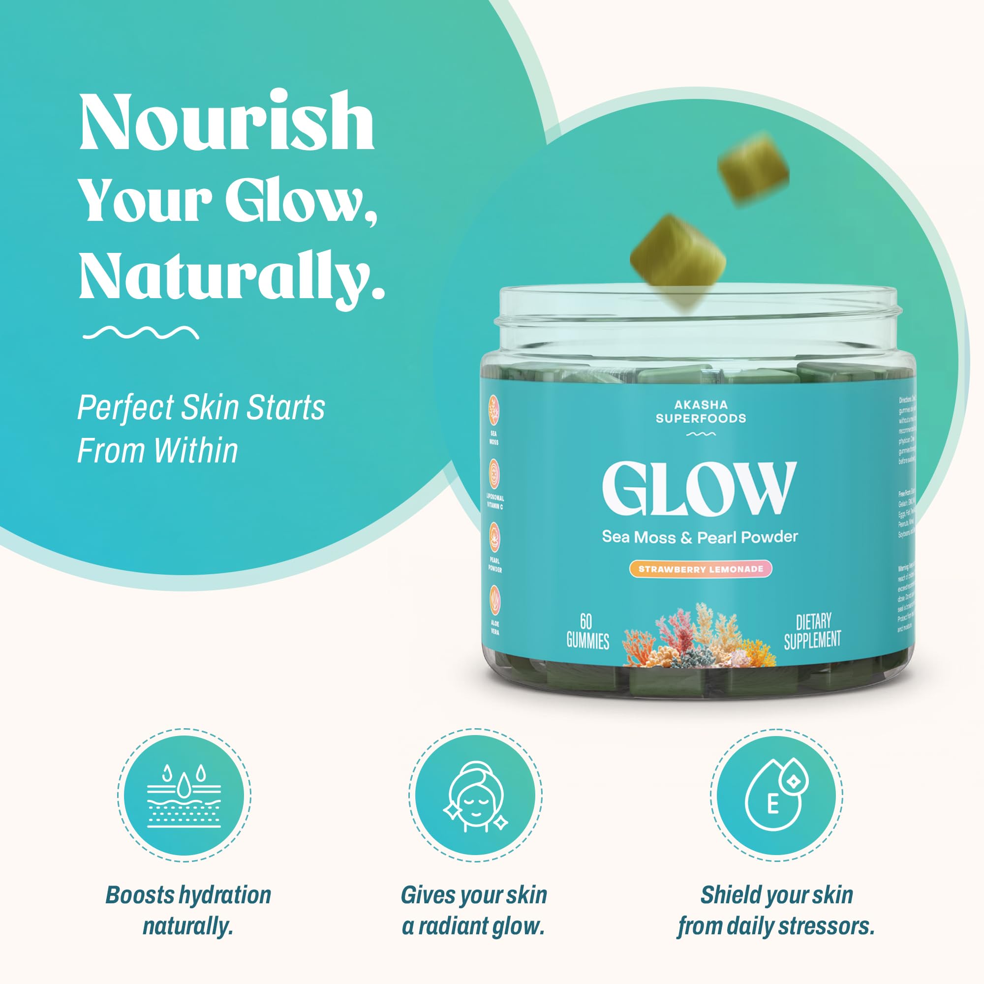 Akasha Superfoods gomita en la mano para demostrar tamaño y facilidad de uso