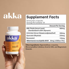 AKKA frasco abierto con cápsulas visibles para dosificación diaria