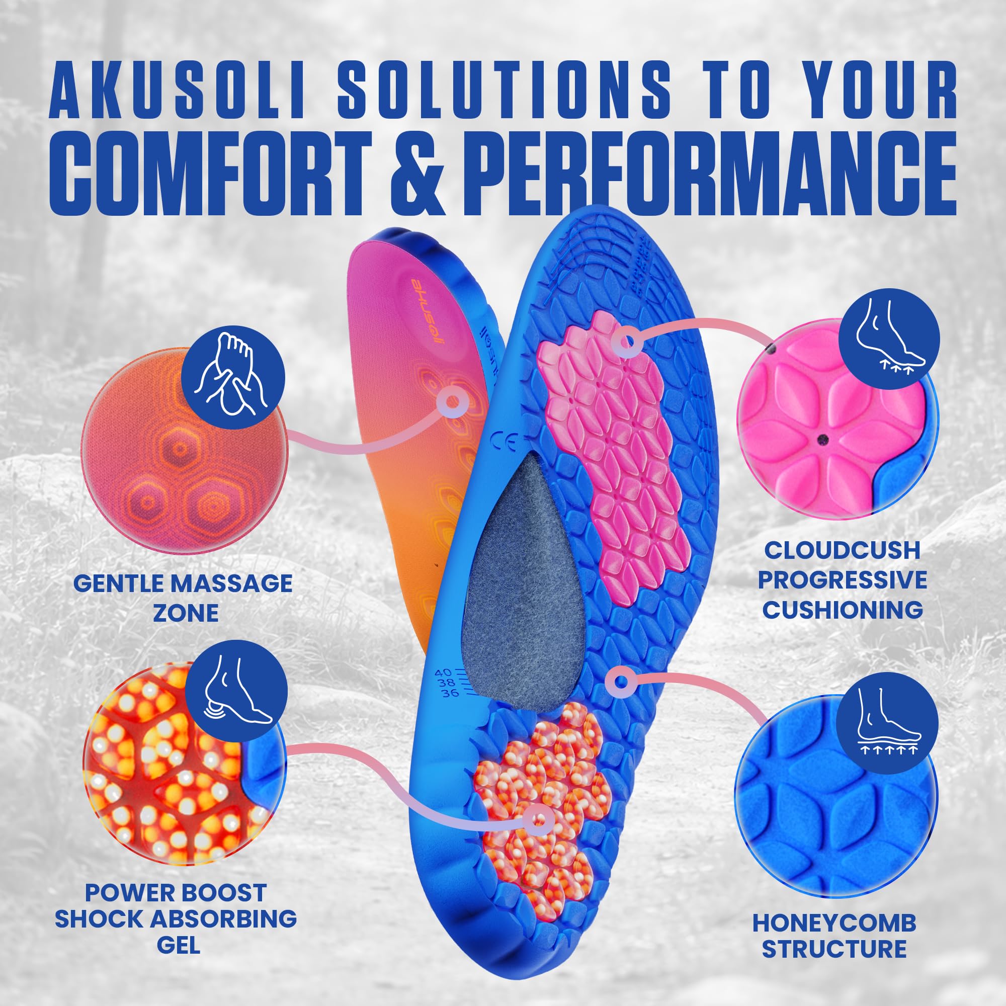 Akusoli Velumi talón de gel visible que absorbe impactos