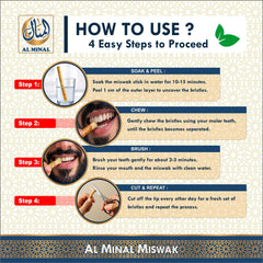 AL MINAL comparación de tamaño del miswak junto a una regla, visual claro